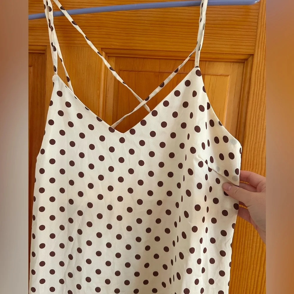 Mango Polka Dot Brown Cream Midi Slip Dress - Picture 2 of 6